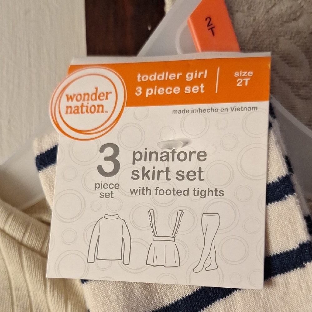 Wonder Nation Cream and Blue Pinafore Set - Picture 2 of 3